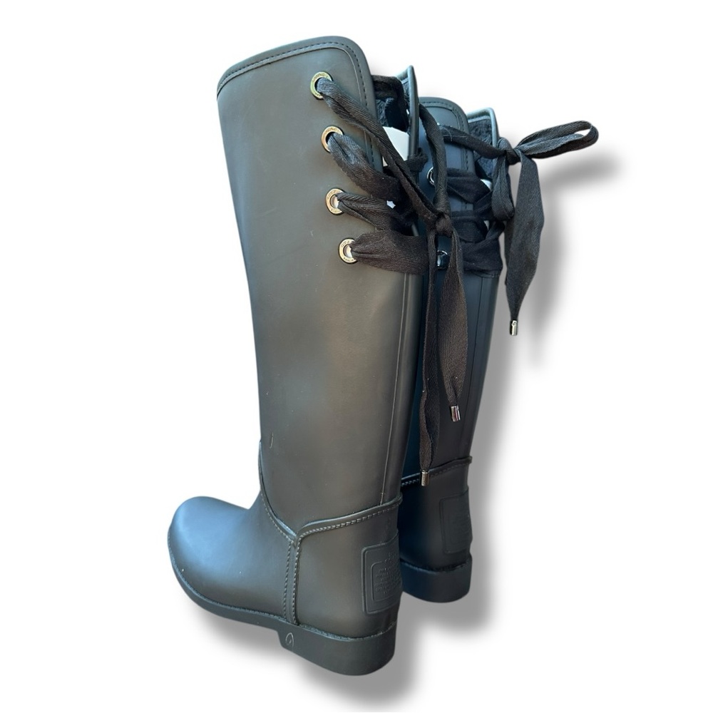 Coach Tristee Matte Black Lace-Up Knee-High Rain Boots | Women’s Size 9 - Picture 10 of 14